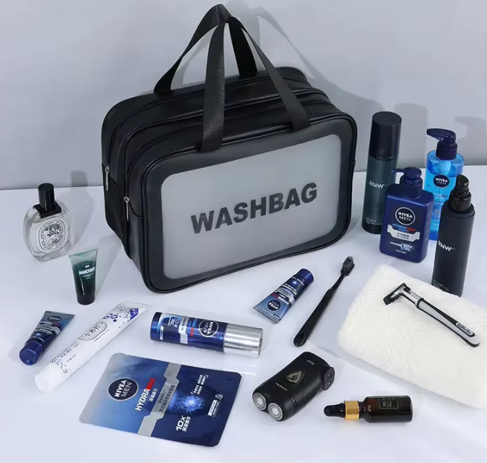Trousse de Toilette Transparente Double Séparation Étanche