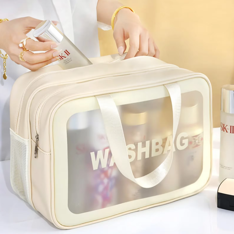Trousse de Toilette Transparente Double Séparation Étanche