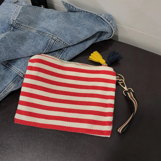 Trousse Rayée Artisanale en Toile – Élégante et Pratique
