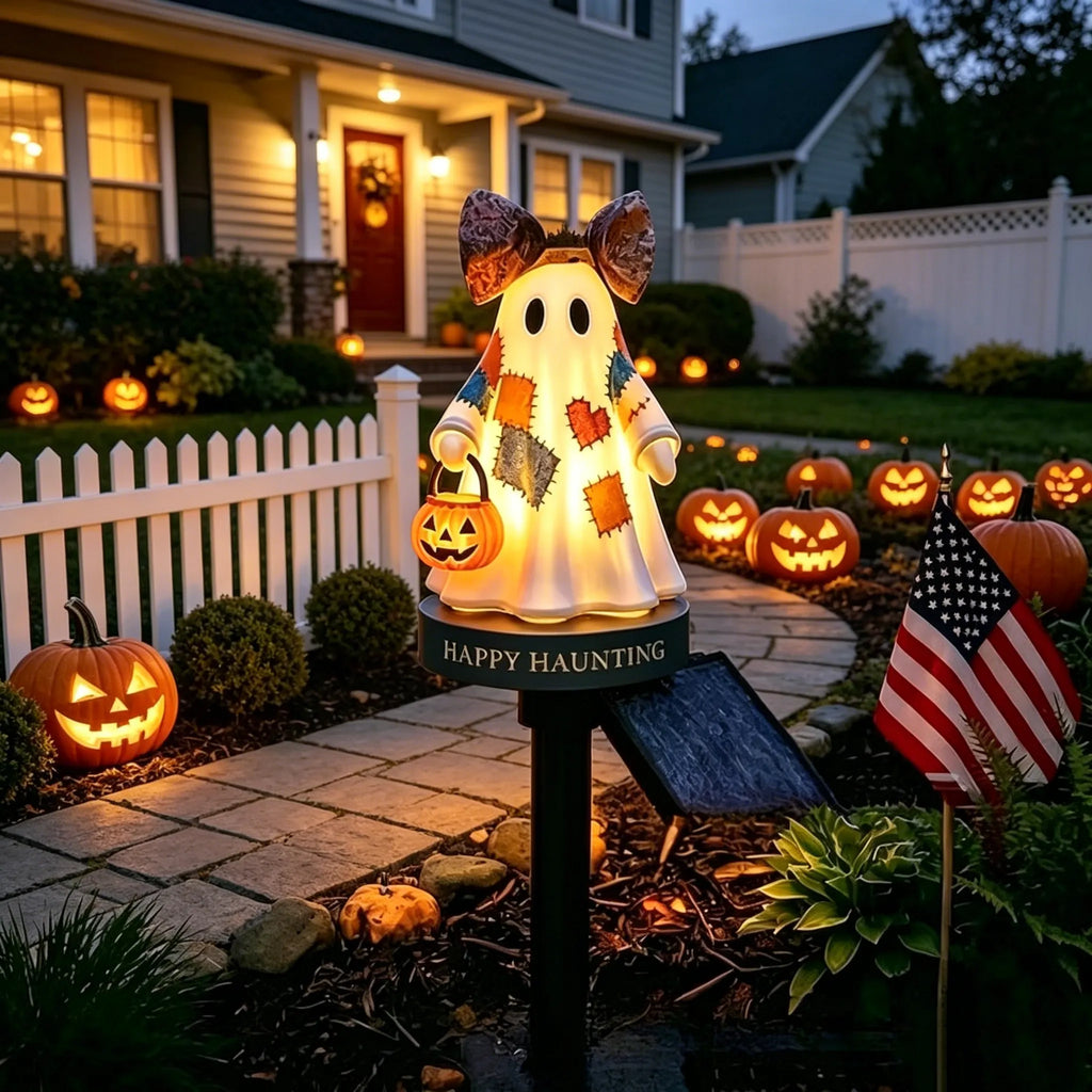 Solar Patchwork Ghost Garden Light