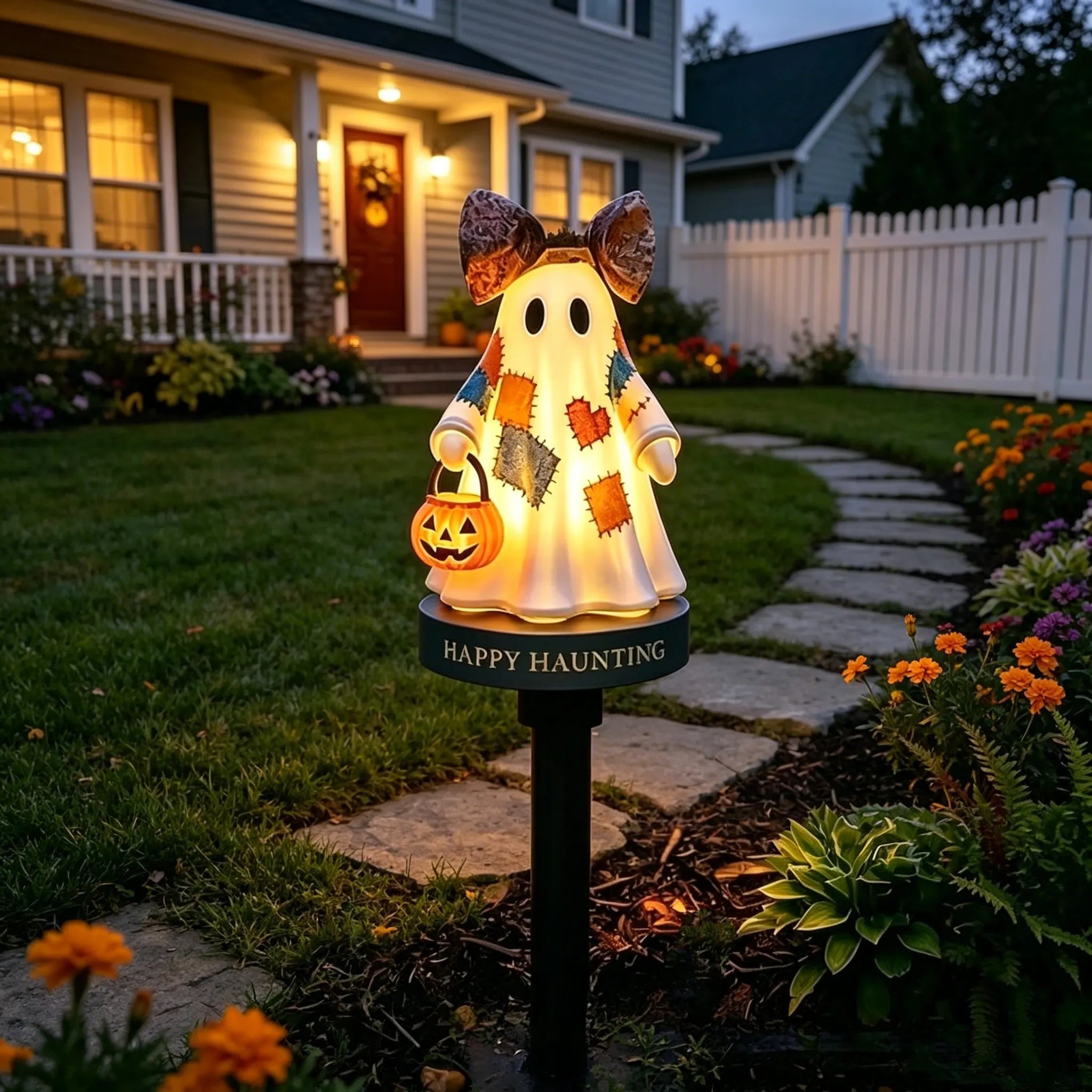Solar Patchwork Ghost Garden Light