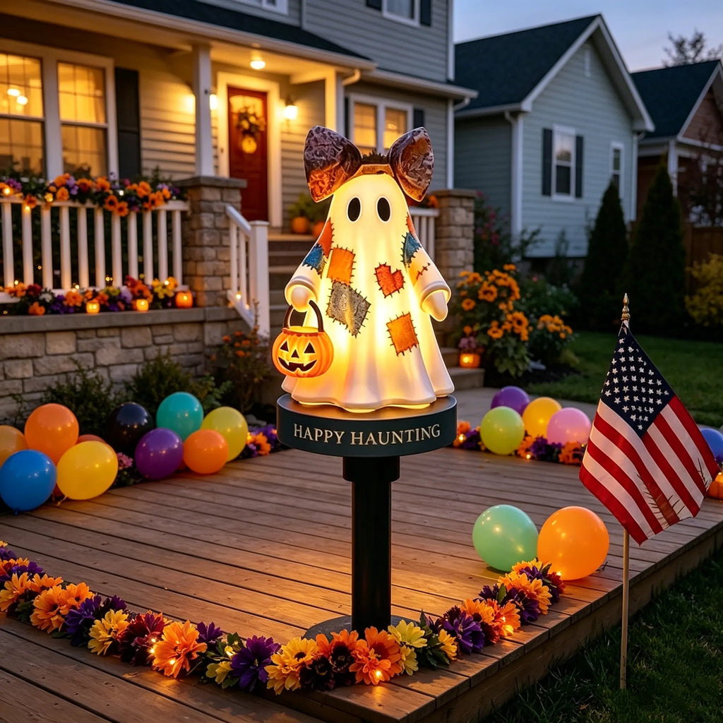 Solar Patchwork Ghost Garden Light
