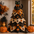 Quvella Black Cat and Pumpkin Halloween quilted fabric tree kit