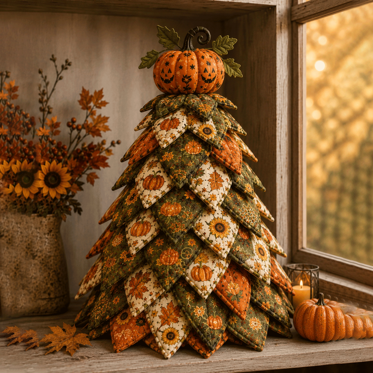 Quvella Pumpkin Harvest Halloween quilted fabric tree kit