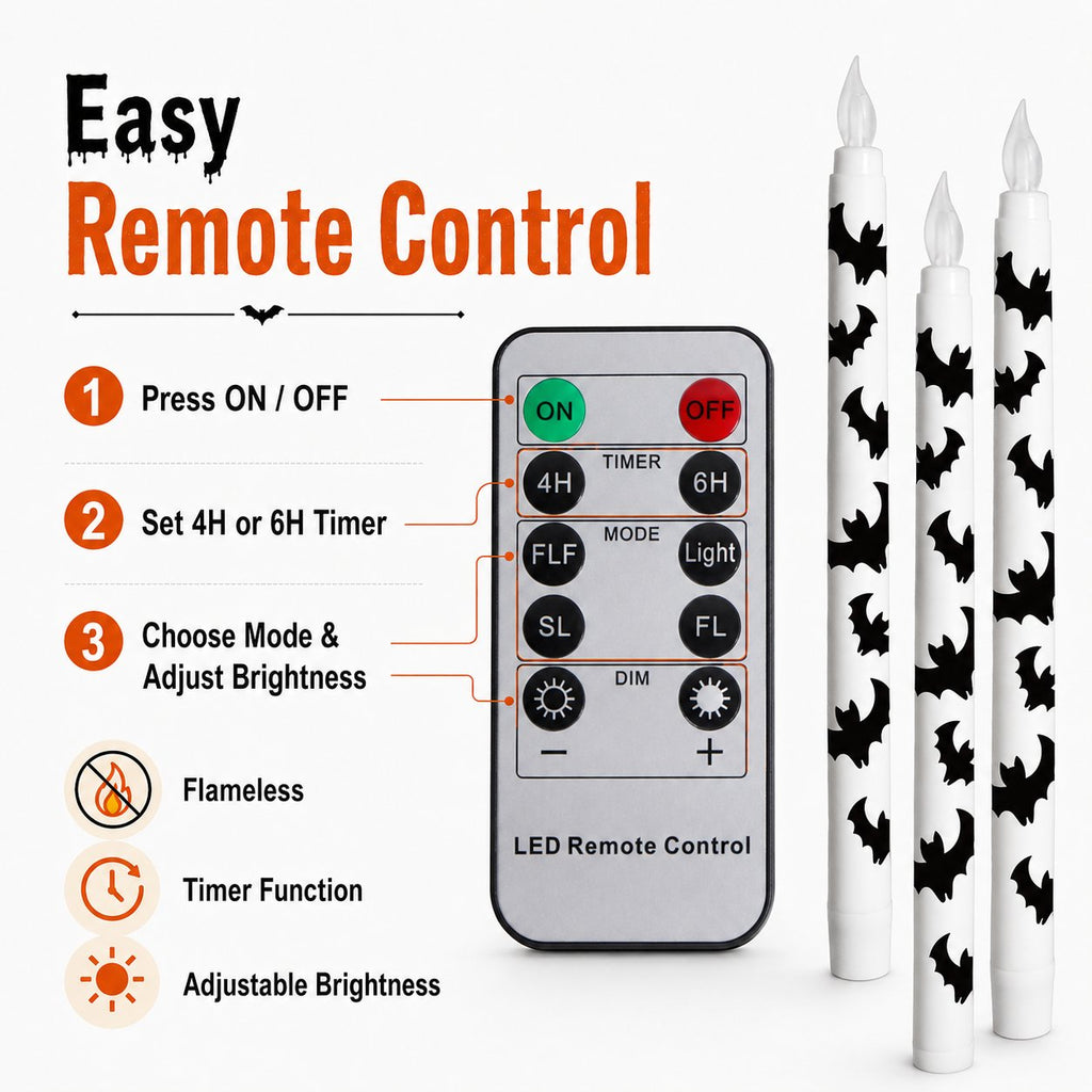 Spooky Bat Flameless Taper Candles