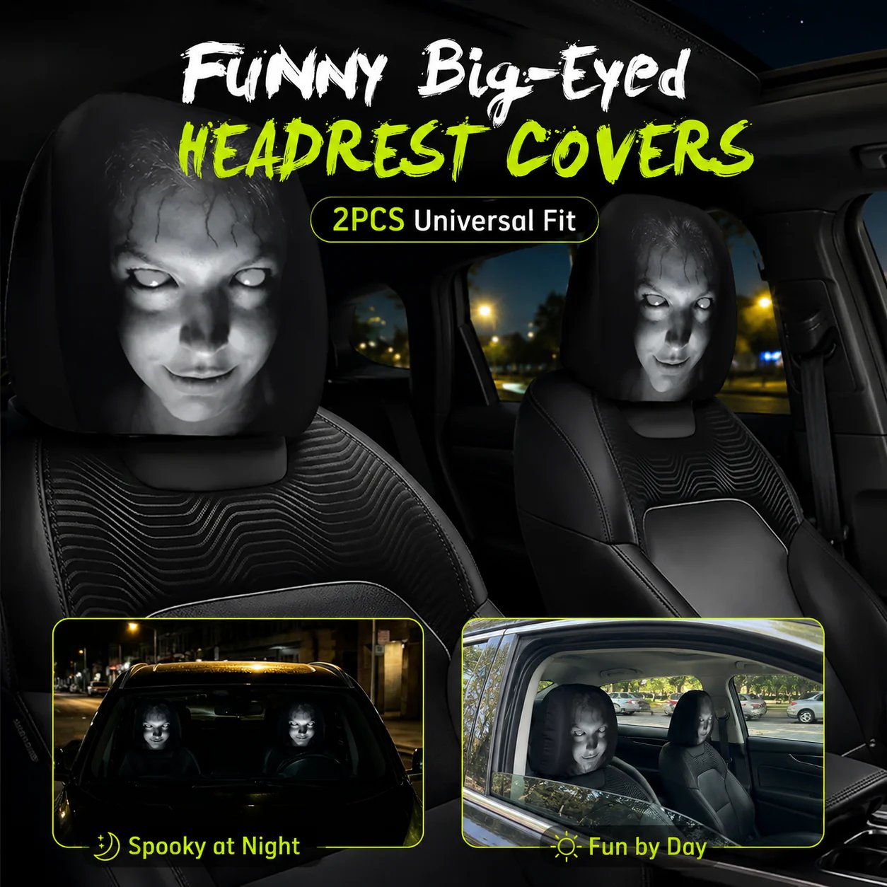 Cartoon Car Headrest Covers, 2-Piece Set