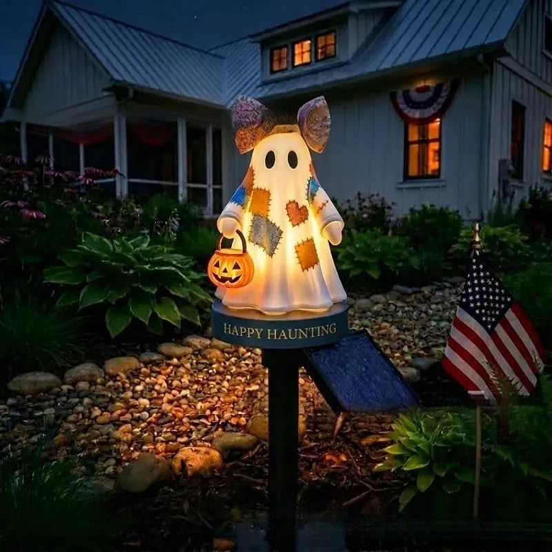 Solar Patchwork Ghost Garden Light