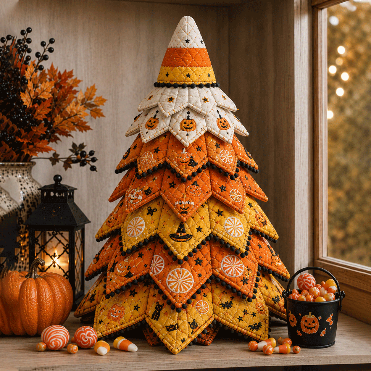 Quvella Candy Corn Halloween quilted fabric tree kit