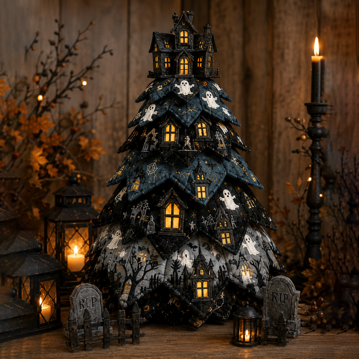 Quvella Haunted House Halloween quilted fabric tree kit