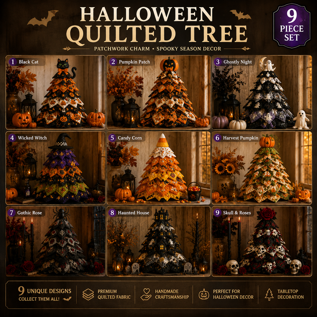 Quvella full set of nine Halloween quilted fabric tree designs