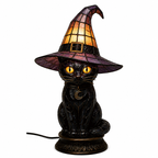 Gothic Stained Glass Black Cat Table Lamp