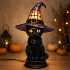 Gothic Stained Glass Black Cat Table Lamp