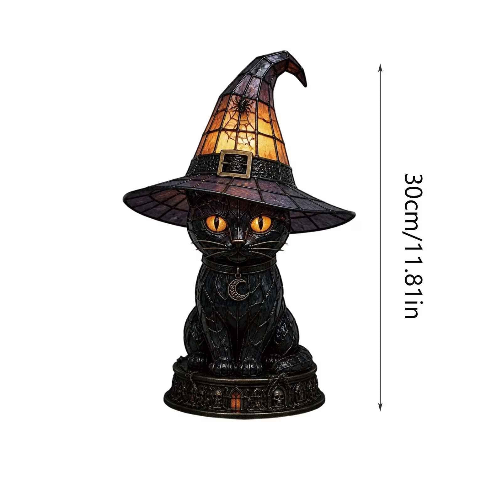 Gothic Stained Glass Black Cat Table Lamp