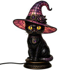 Gothic Stained Glass Black Cat Table Lamp