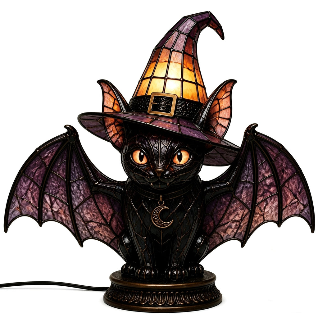 Gothic Stained Glass Black Cat Table Lamp