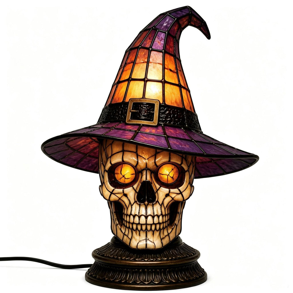 Gothic Stained Glass Black Cat Table Lamp