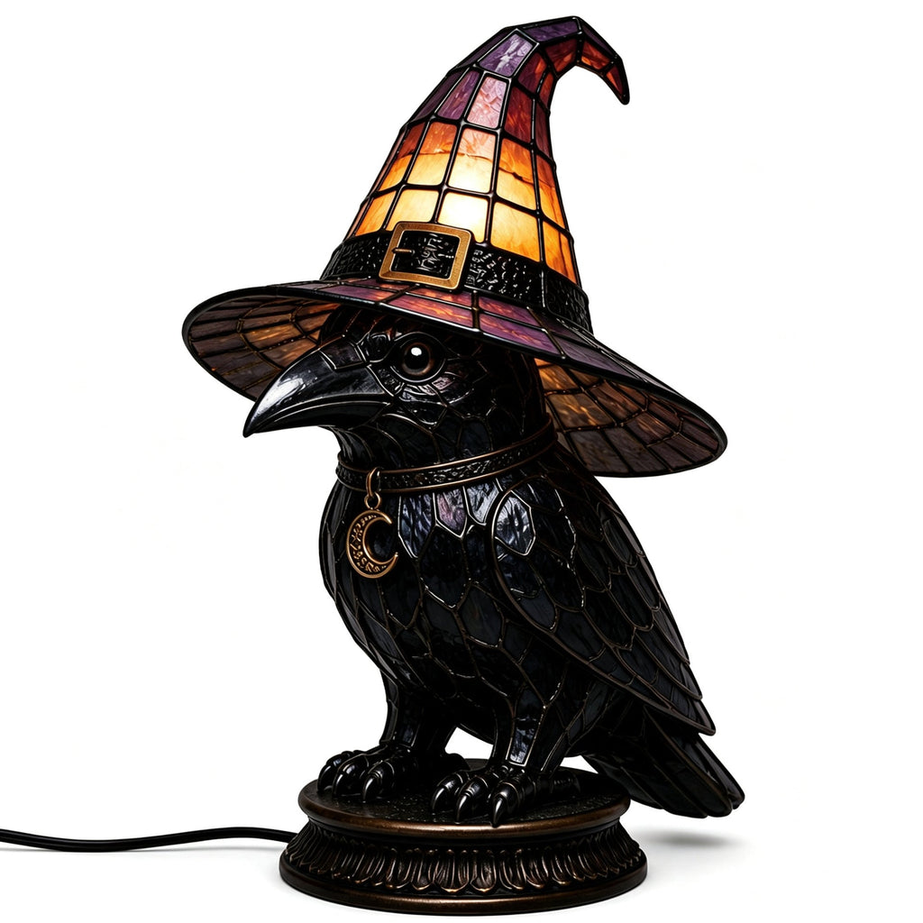 Gothic Stained Glass Black Cat Table Lamp
