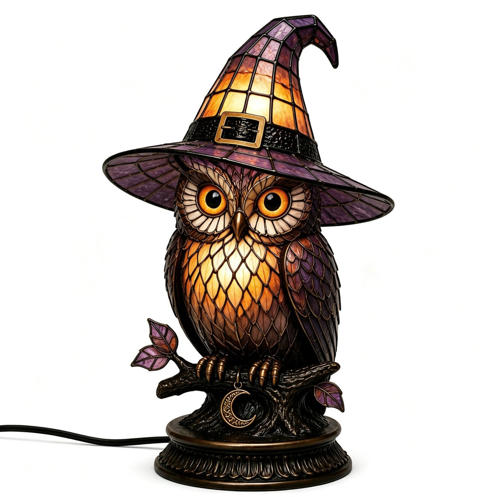 Gothic Stained Glass Black Cat Table Lamp