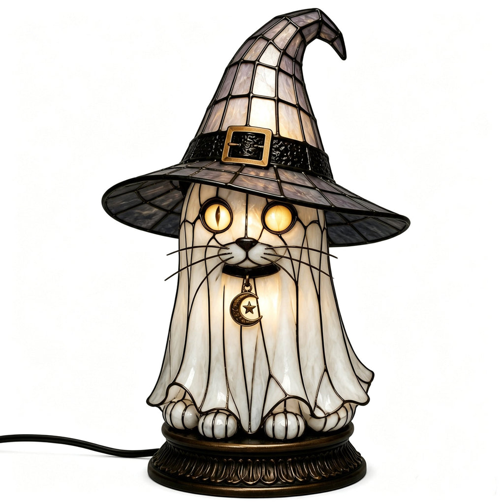 Gothic Stained Glass Black Cat Table Lamp