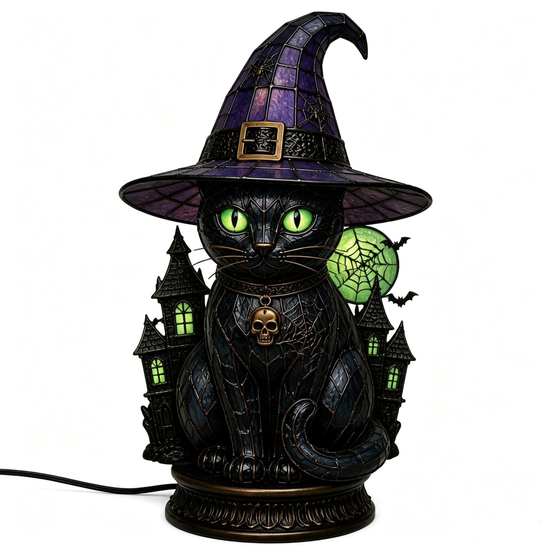 Gothic Stained Glass Black Cat Table Lamp