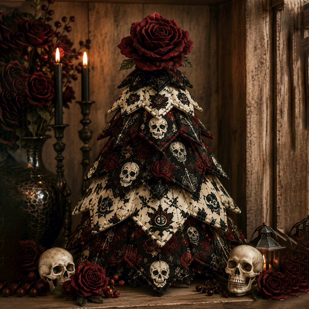 Quvella Skeleton Rose Halloween quilted fabric tree kit