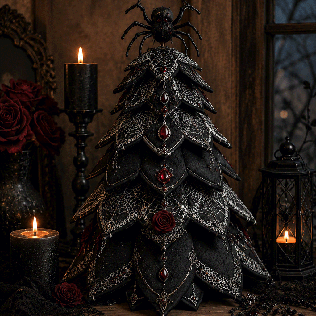 Quvella Spiderweb Gothic Halloween quilted fabric tree kit