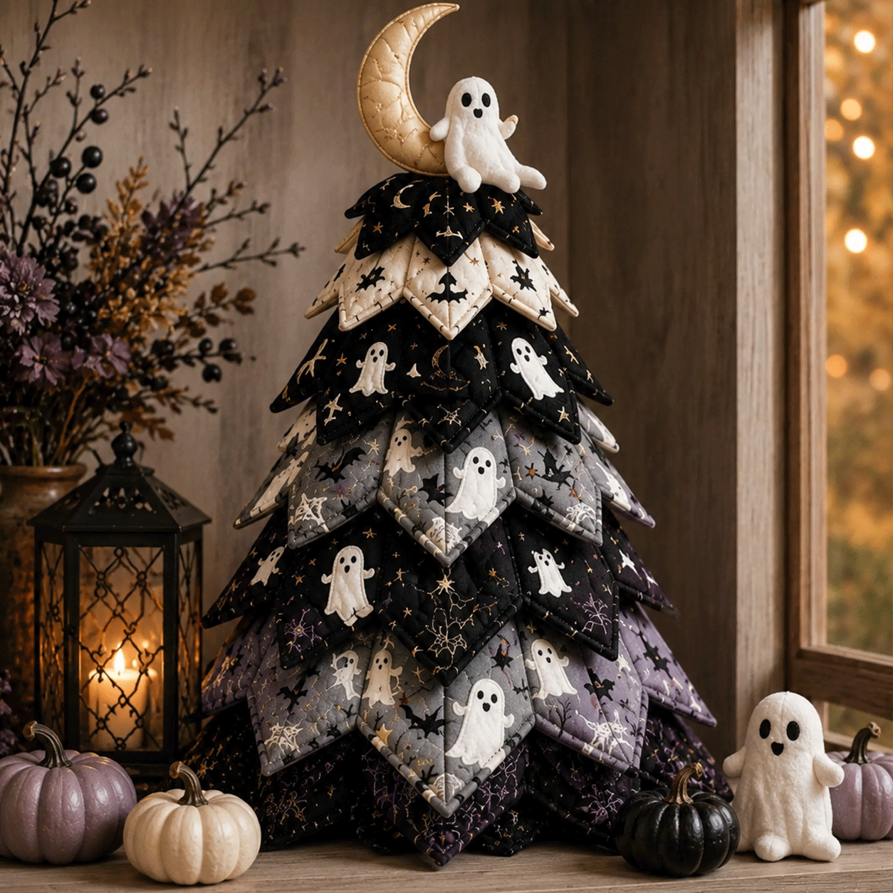 Quvella Ghost Moonlight Halloween quilted fabric tree kit