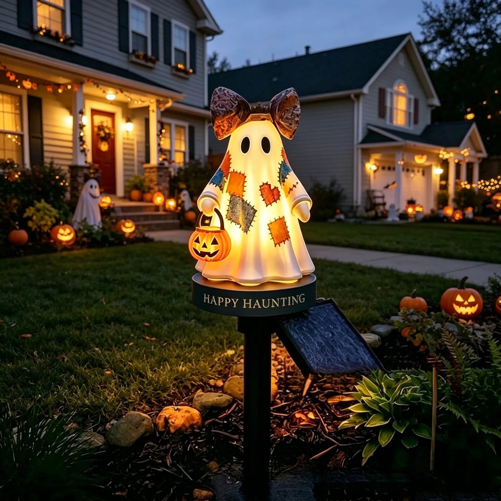 Solar Patchwork Ghost Garden Light