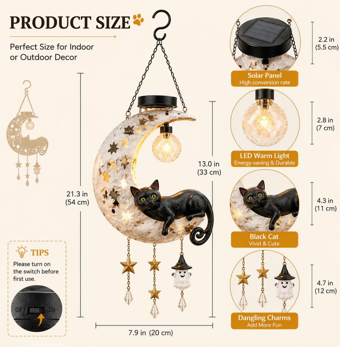 Black Cat Moon Solar Lantern