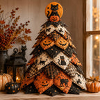 Quvella Moonlit Black Cat Halloween quilted fabric tree kit