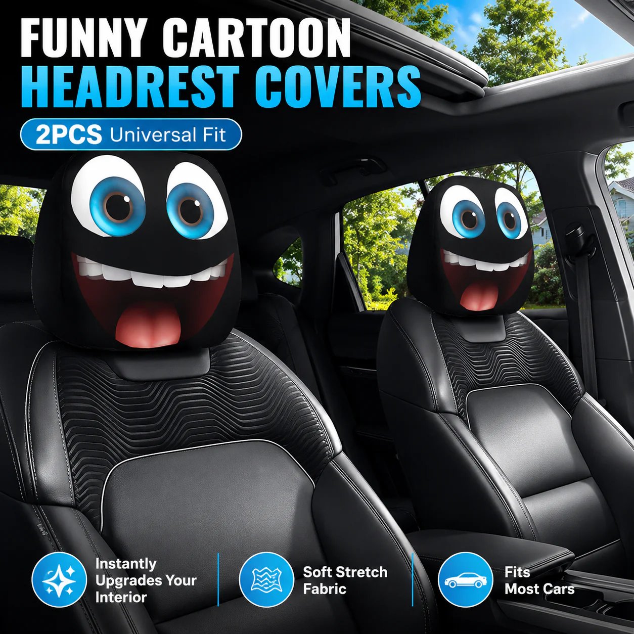 Cartoon Car Headrest Covers, 2-Piece Set