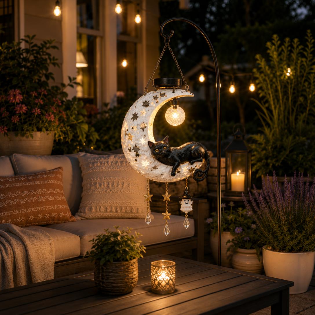 Black Cat Moon Solar Lantern