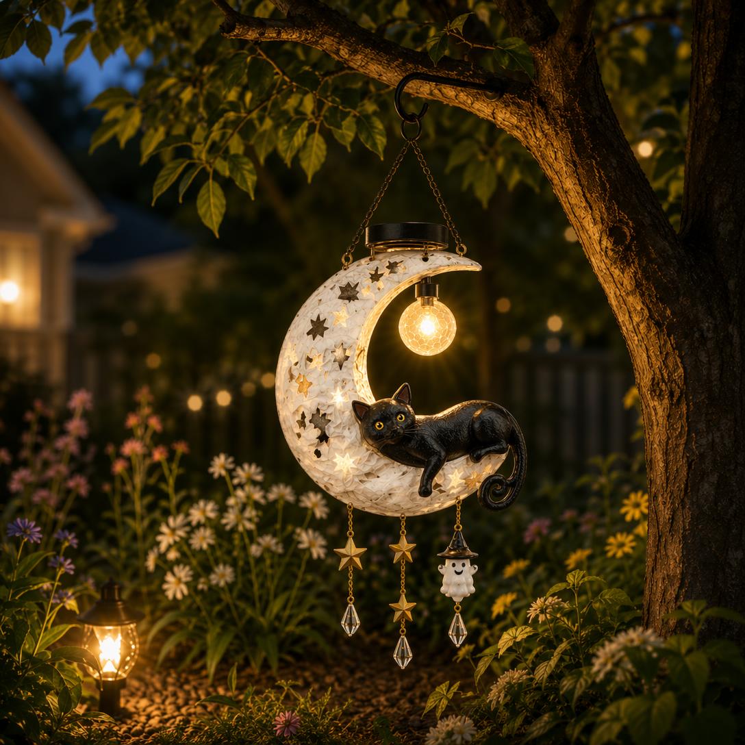 Black Cat Moon Solar Lantern