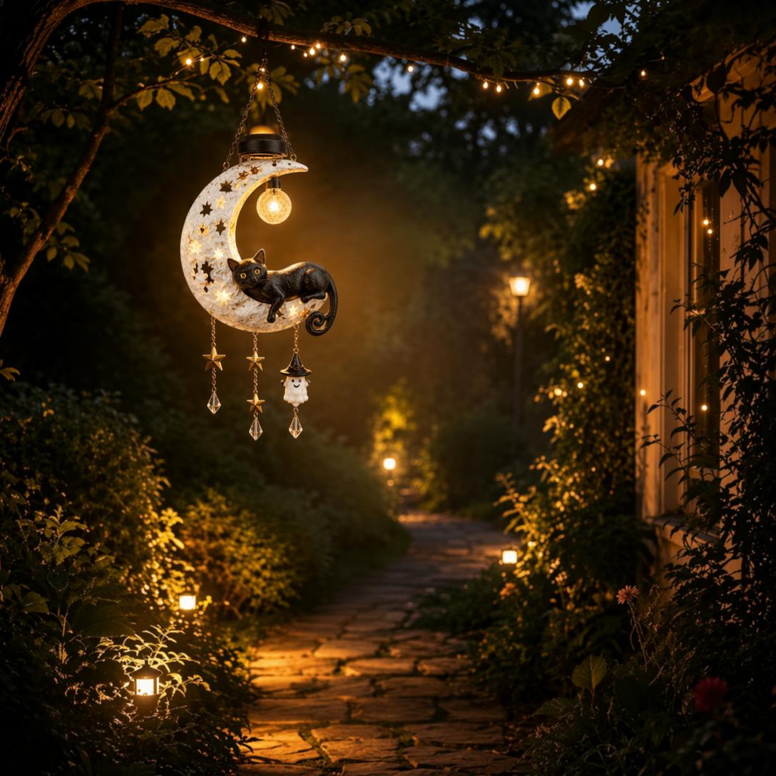 Black Cat Moon Solar Lantern